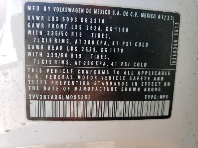3VV2B7AX6LM095352 - 2020 VOLKSWAGEN TIGUAN SE WHITE photo 13