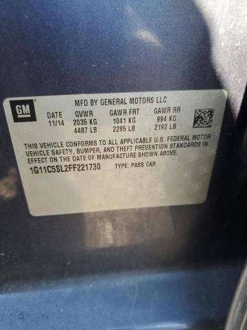 1G11C5SL2FF221730 - 2015 CHEVROLET MALIBU 1LT BLUE photo 12