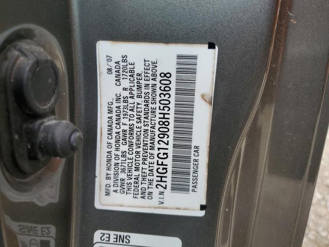 2HGFG12908H503608 - 2008 HONDA CIVIC EXL GRAY photo 12