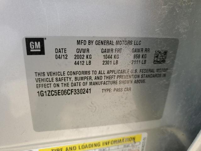 1G1ZC5E06CF330241 - 2012 CHEVROLET MALIBU 1LT ვერცხლისფერი ფოტო 12