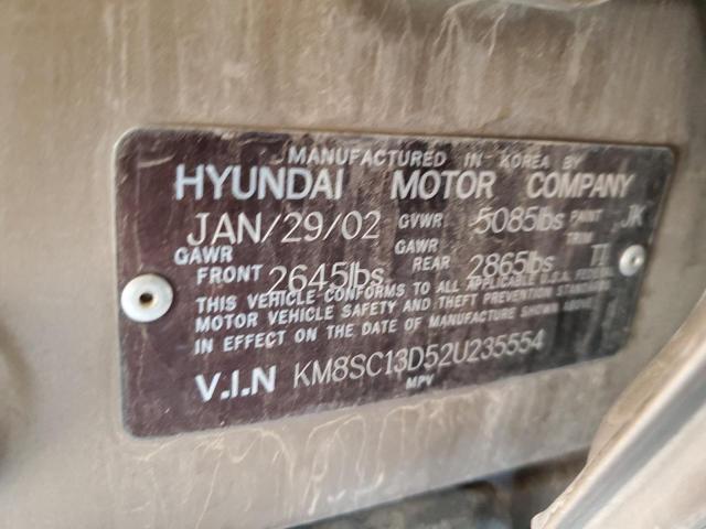 KM8SC13D52U235554 - 2002 HYUNDAI SANTA FE GLS GOLD photo 12