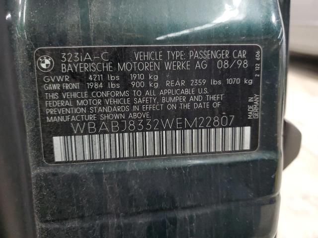 WBABJ8332WEM22807 - 1998 BMW 323 IC AUTOMATIC GREEN photo 12