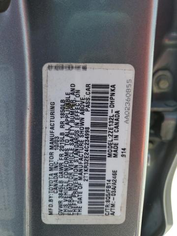 2T1KR32E24C234998 - 2004 TOYOTA COROLLA MA XR BLUE photo 13