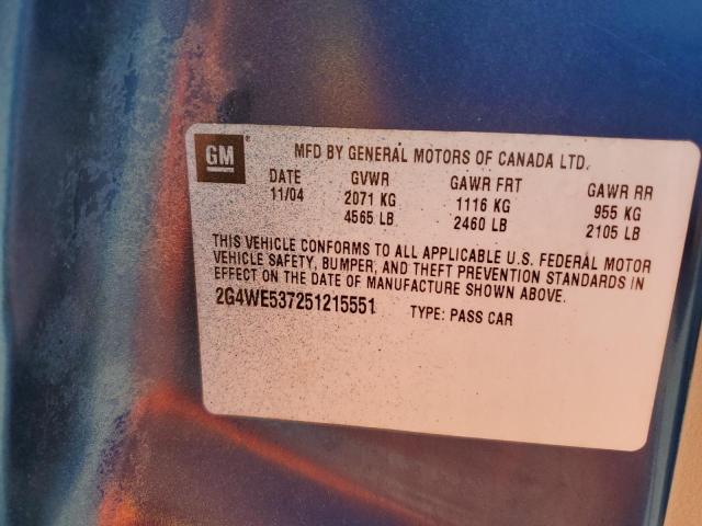 2G4WE537251215551 - 2005 BUICK LACROSSE CXS BLUE photo 12