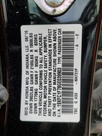 19XFC1F78GE039903 - 2016 HONDA CIVIC EXL შავი ფოტო 12