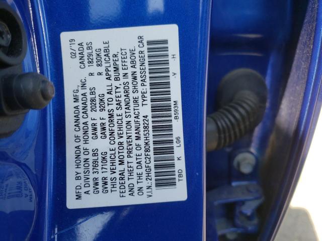 2HGFC2F80KH538224 - 2019 HONDA CIVIC SPORT 蓝色 照片 12