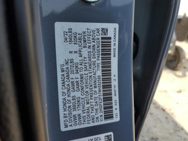 2HGFE2F51NH582589 - 2022 HONDA CIVIC SPORT 灰色 照片 12