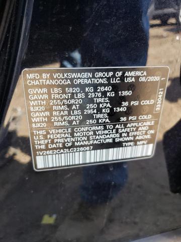 1V26E2CA2LC226067 - 2020 VOLKSWAGEN ATLAS CROS SE Черный фото 12