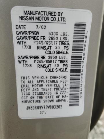 JN8DR09Y73W803202 - 2003 NISSAN PATHFINDER LE 金色 照片 13