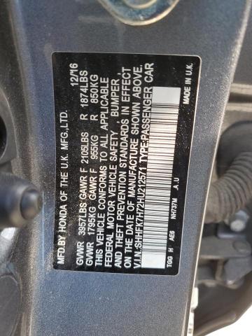 SHHFK7H72HU212571 - 2017 HONDA CIVIC EXL 灰色 照片 13