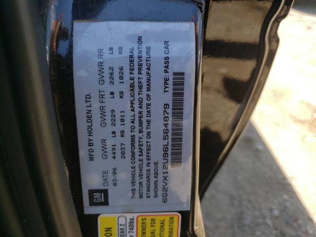 6G2VX12U96L564879 - 2006 PONTIAC GTO BLACK photo 10