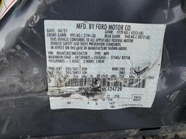 MAJ6S3GL3MC424739 - 2021 FORD ECOSPORT SE ნაცრისფერი ფოტო 12