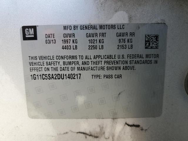 1G11C5SA2DU140217 - 2013 CHEVROLET MALIBU 1LT 银色 照片 12