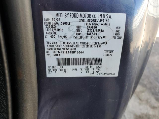 1FTNF21L14EB16664 - 2004 FORD F250 SUPER DUTY BLUE photo 13