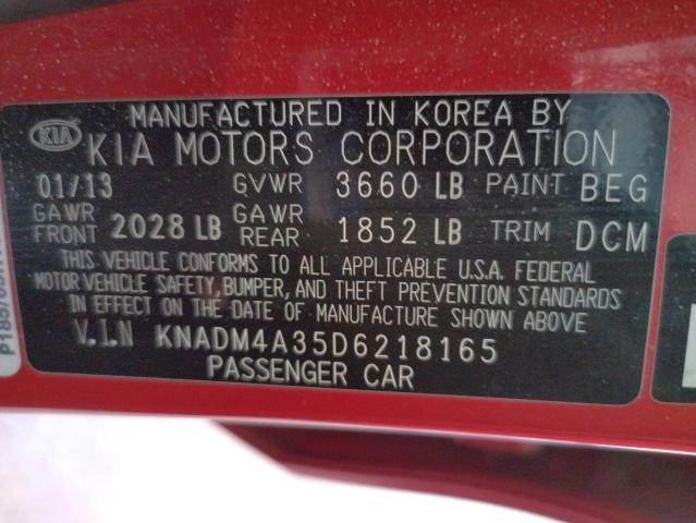 KNADM4A35D6218165 - 2013 KIA RIO LX RED photo 12