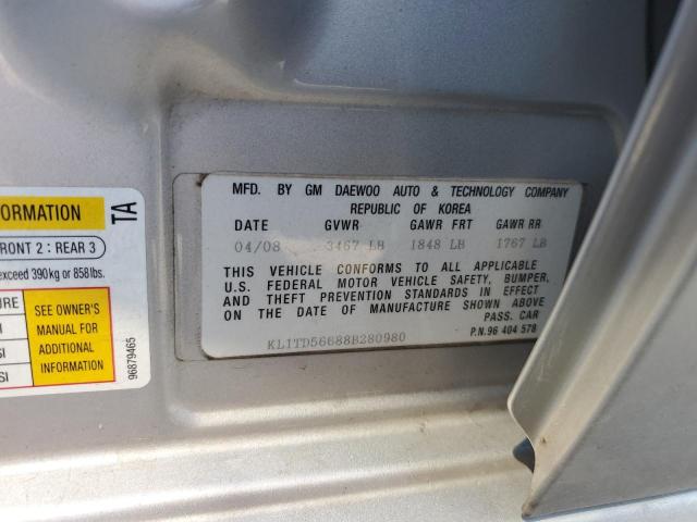 KL1TD56688B280980 - 2008 CHEVROLET AVEO BASE Gümüş foto 12