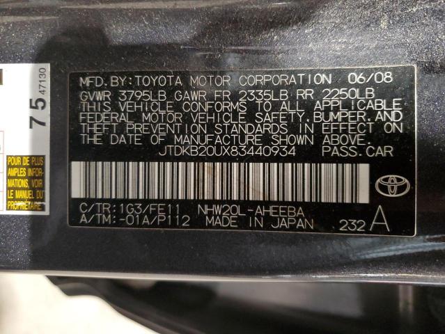 JTDKB20UX83440934 - 2008 TOYOTA PRIUS GRAY photo 12