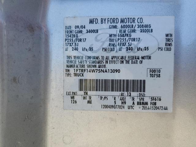 1FTRF14W75NA13090 - 2005 FORD F-150 GRAY photo 12