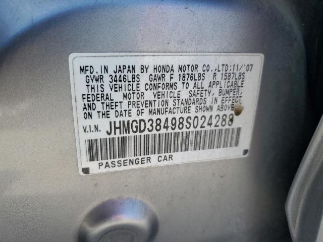 JHMGD38498S024288 - 2008 HONDA FIT SILVER photo 12