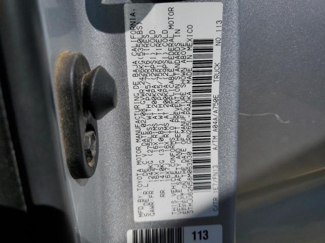 3TMJU62N58M063530 - 2008 TOYOTA TACOMA DOUBLE CAB PRERUNNER SILVER photo 12
