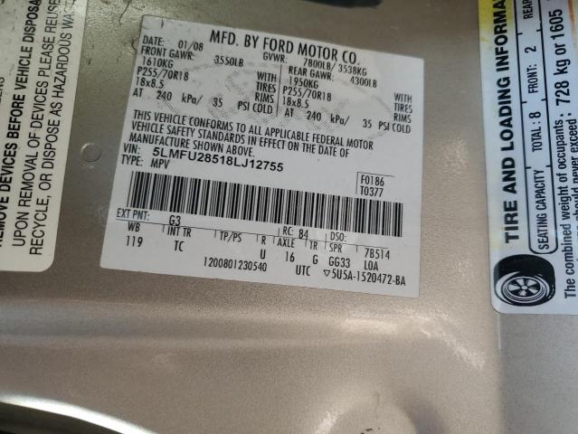 5LMFU28518LJ12755 - 2008 LINCOLN NAVIGATOR თაფლისფერი ფოტო 12