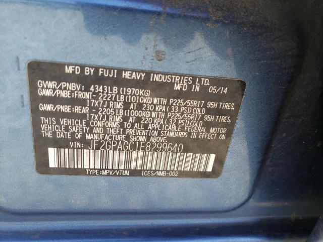 JF2GPAGC1E8299640 - 2014 SUBARU XV CROSSTR 2.0 LIMITED BLUE photo 12