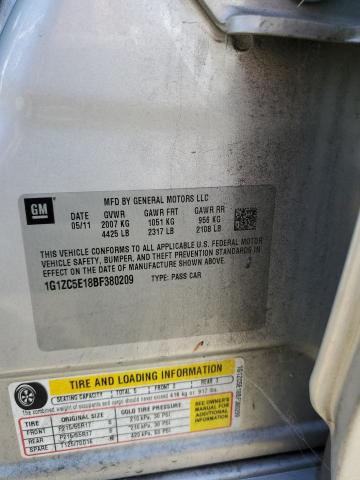 1G1ZC5E18BF380209 - 2011 CHEVROLET MALIBU 1LT 银色 照片 12