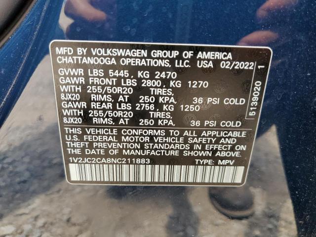 1V2JC2CA8NC211883 - 2022 VOLKSWAGEN ATLAS CROS SE Mavi foto 12