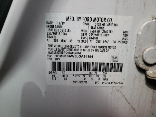 1FM5K8AW5LGA84194 - 2020 FORD EXPLORER POLICE INTERCEPTOR Ağ foto 12