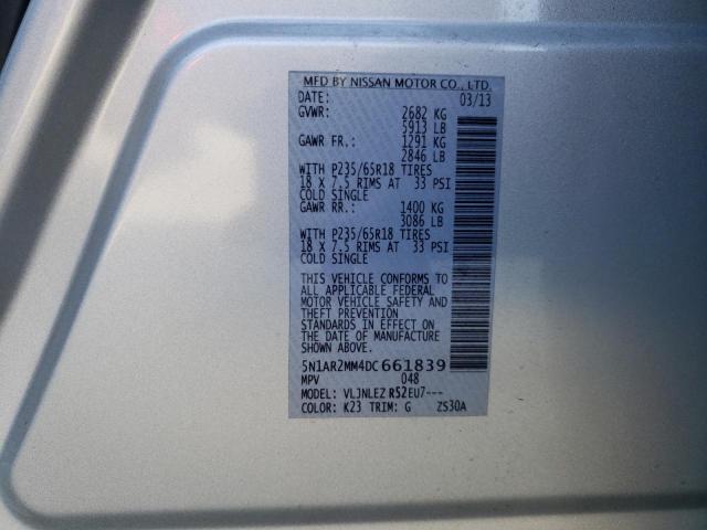 5N1AR2MM4DC661839 - 2013 NISSAN PATHFINDER S SILVER photo 13