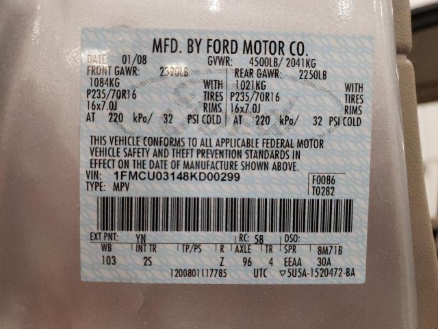 1FMCU03148KD00299 - 2008 FORD ESCAPE XLT SILVER photo 13