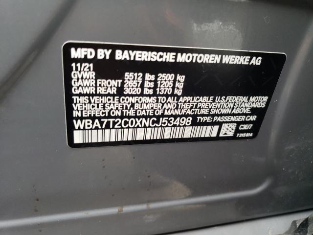 WBA7T2C0XNCJ53498 - 2022 BMW 740 I GRAY photo 12