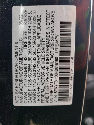 5FNYF8H50NB016160 - 2022 HONDA PASSPORT EXL შავი ფოტო 14