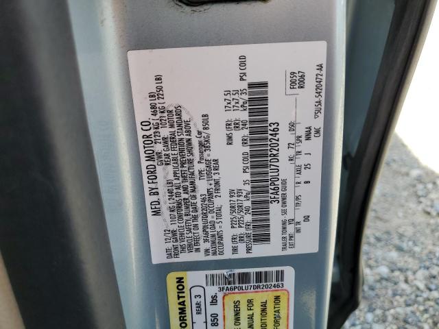 3FA6P0LU7DR202463 - 2013 FORD FUSION SE HYBRID BLUE photo 12