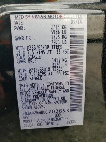 5N1AR2MM8EC702653 - 2014 NISSAN PATHFINDER S BLACK photo 12