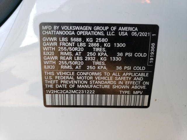 1V2HC2CA2MC231222 - 2021 VOLKSWAGEN ATLAS CROS SE თეთრი ფოტო 13