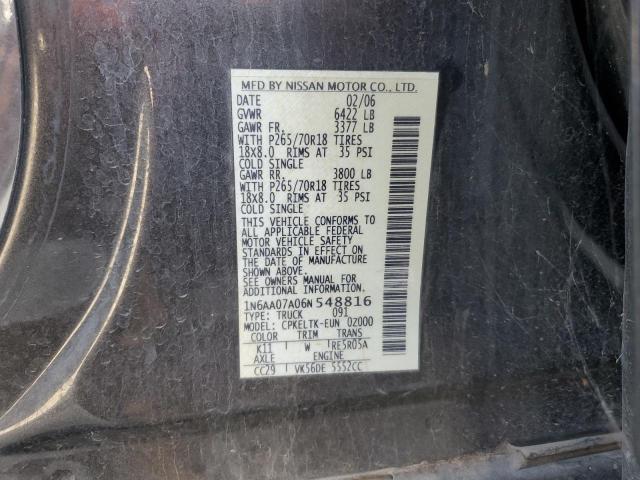 1N6AA07A06N548816 - 2006 NISSAN TITAN XE GRAY photo 12