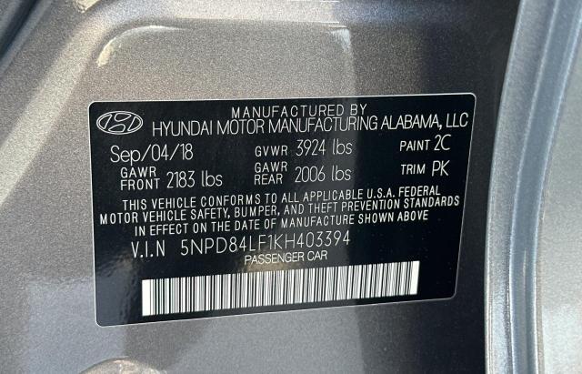 5NPD84LF1KH403394 - 2019 HYUNDAI ELANTRA SEL GRAY photo 10