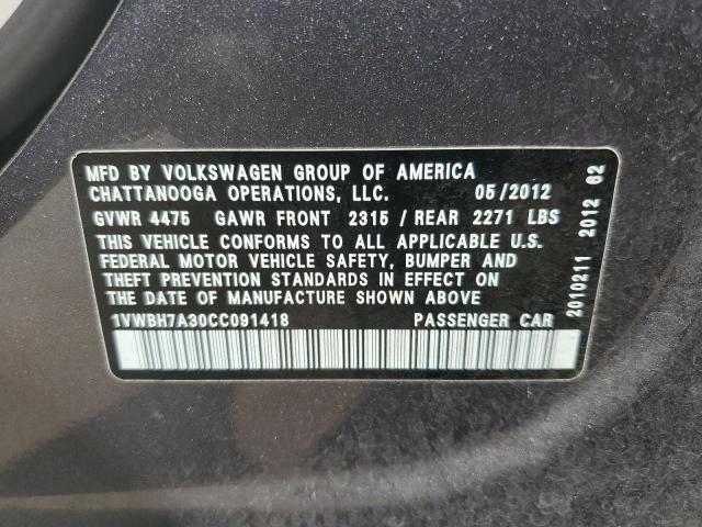 1VWBH7A30CC091418 - 2012 VOLKSWAGEN PASSAT SE GRAY photo 12