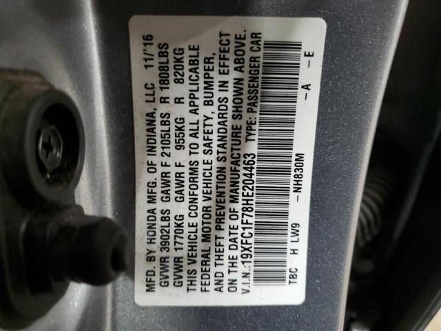 19XFC1F78HE204463 - 2017 HONDA CIVIC EXL SILVER photo 12