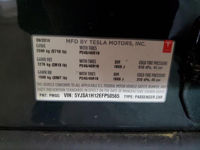 5YJSA1H12EFP50565 - 2014 TESLA MODEL S მწვანე ფოტო 12