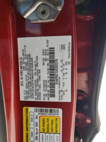 3FA6P0G71GR303278 - 2016 FORD FUSION S RED photo 12