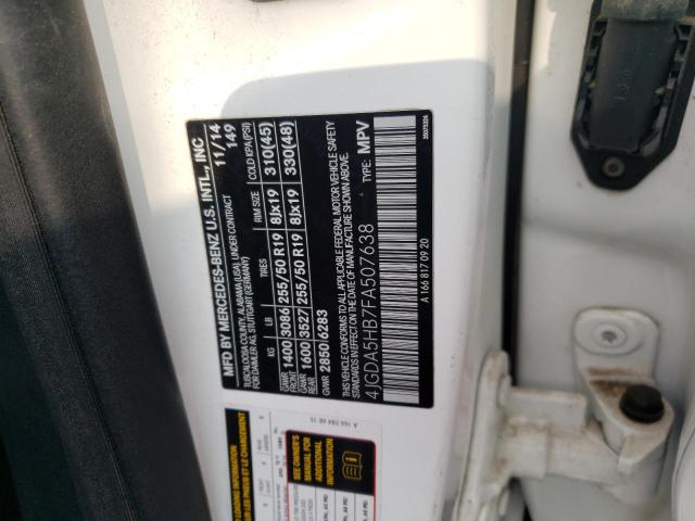 4JGDA5HB7FA507638 - 2015 MERCEDES-BENZ ML 350 4MATIC WHITE photo 14