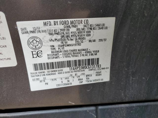 1FAHP2JW0CG131783 - 2012 FORD TAURUS LIMITED GRAY photo 12