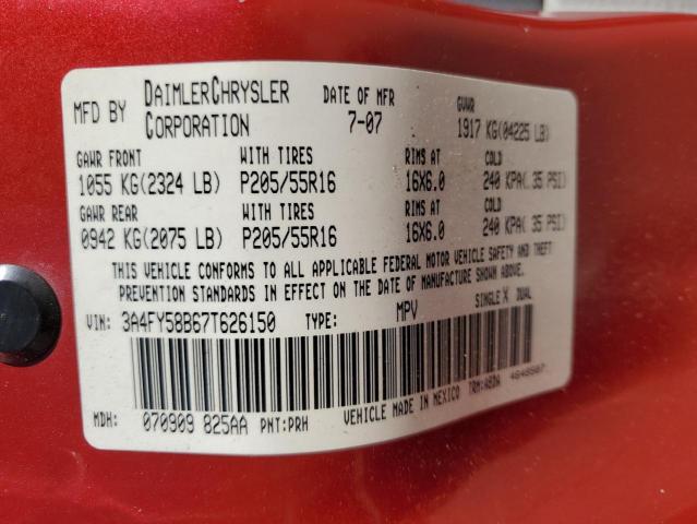 3A4FY58B67T626150 - 2007 CHRYSLER PT CRUISER TOURING RED photo 12