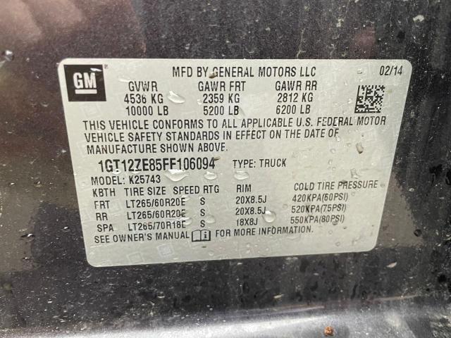 1GT12ZE85FF106094 - 2015 GMC SIERRA K2500 SLT GRAY photo 10