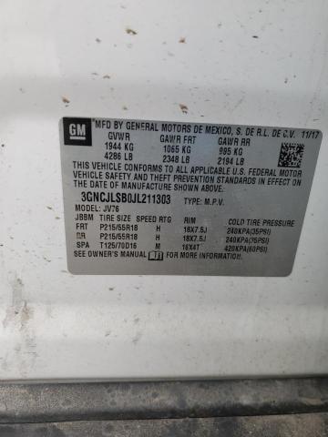 3GNCJLSB0JL211303 - 2018 CHEVROLET TRAX 1LT 白色 照片 13