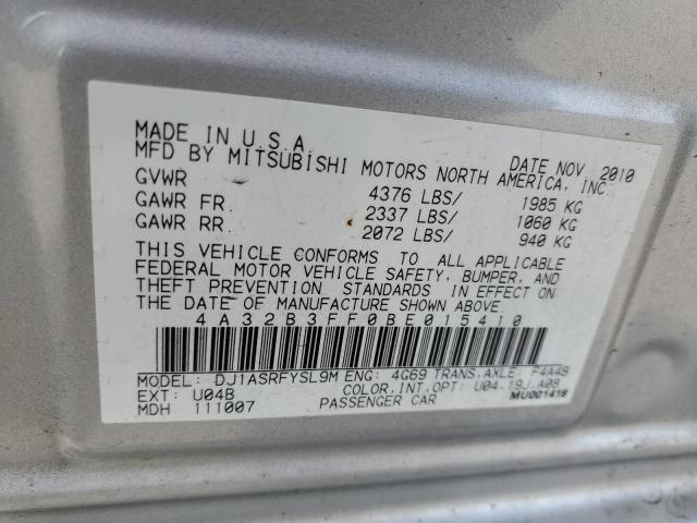 4A32B3FF0BE015410 - 2011 MITSUBISHI GALANT ES SILVER photo 12