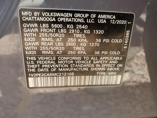 1V2PE2CA5MC212105 - 2021 VOLKSWAGEN ATLAS CROS SE CHARCOAL photo 12