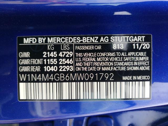 W1N4M4GB6MW091792 - 2021 MERCEDES-BENZ GLB 250 BLUE photo 12